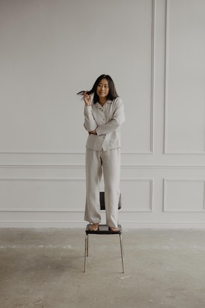 Snooze long sleeve linen pajama set in Cream from AmourLinen