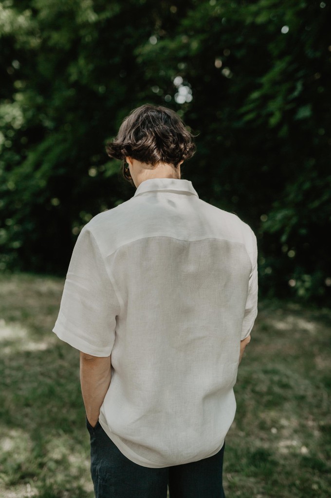 Magnus oversized short sleeve linen shirt in White from AmourLinen