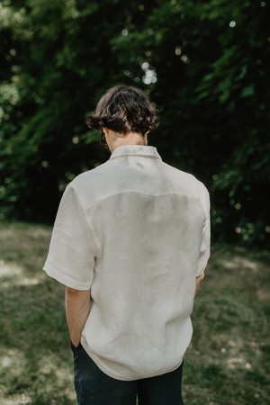 Magnus oversized short sleeve linen shirt in White from AmourLinen