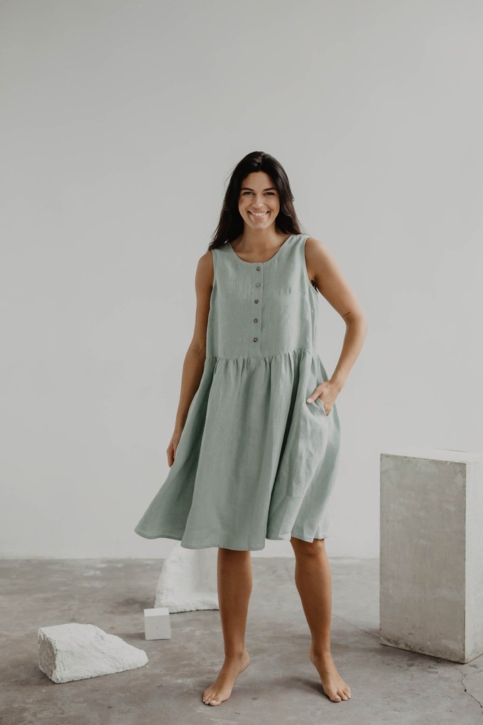 Hazel linen sleeveless summer dress in Sage Green from AmourLinen Hazel linen sleeveless summer dress in Sage Green from AmourLinen