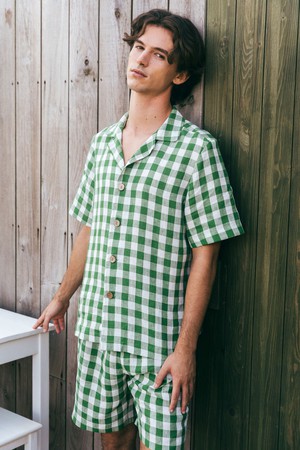 Aspen linen loungewear set in Green Gingham from AmourLinen