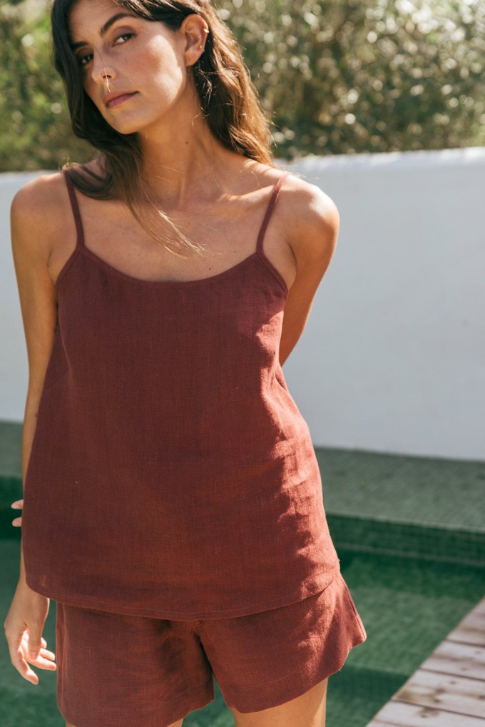 Pajama set NIGHT OWL in Terracotta from AmourLinen