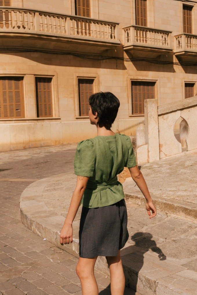 Elisa linen wrap top in Matcha Green from AmourLinen