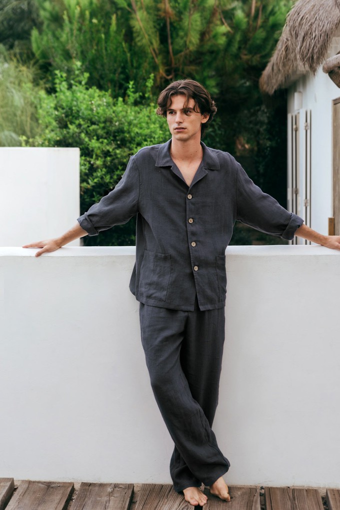 Oliver linen loungewear set in Charcoal from AmourLinen