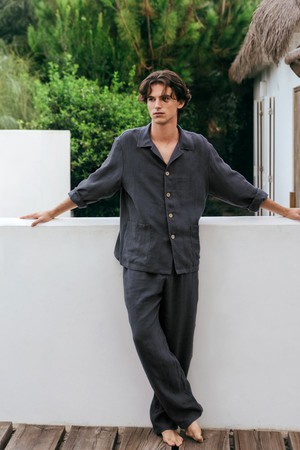 Oliver linen loungewear set in Charcoal from AmourLinen