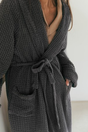 Snuggle linen waffle bathrobe in Charcoal from AmourLinen