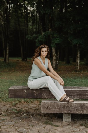 Malmo straight linen pants in White from AmourLinen