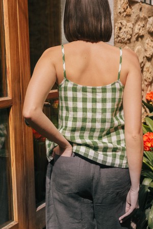 Hilo sleeveless linen top in Green Gingham from AmourLinen