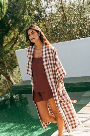 MIDNIGHT bathrobe in Mocha Gingham from AmourLinen