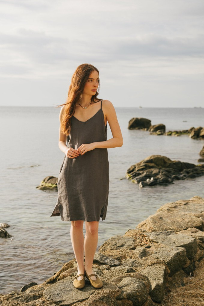 Zoe linen slip dress in Charcoal from AmourLinen