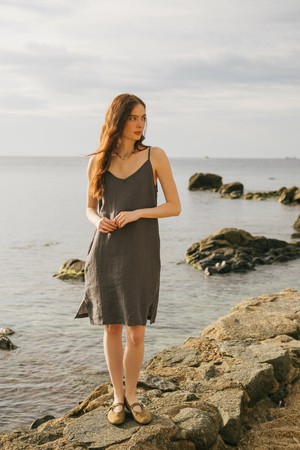 Zoe linen slip dress in Charcoal from AmourLinen