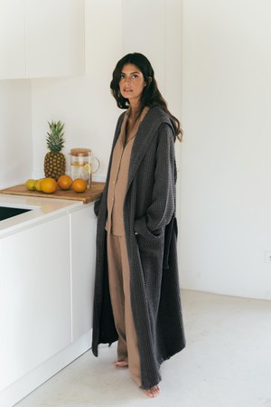 Snuggle linen waffle bathrobe in Charcoal from AmourLinen