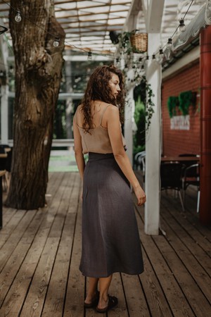 Iris linen wrap skirt in Charcoal from AmourLinen
