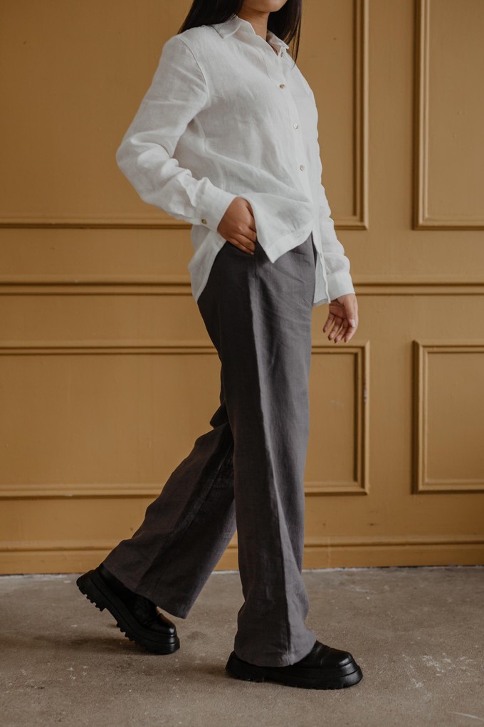 Oulu long linen pants in Charcoal from AmourLinen