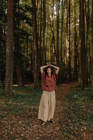 Porto oversized linen top in Terracotta from AmourLinen