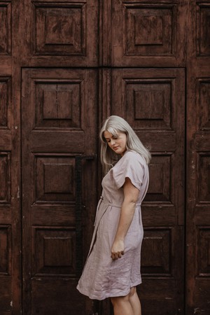 Rome linen wrap dress in Dusty Rose from AmourLinen