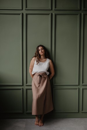 Iris linen wrap skirt in Rosy Brown from AmourLinen