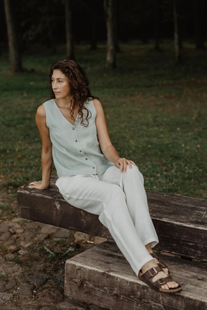 Malmo straight linen pants in White from AmourLinen
