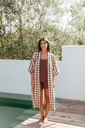 MIDNIGHT bathrobe in Mocha Gingham from AmourLinen