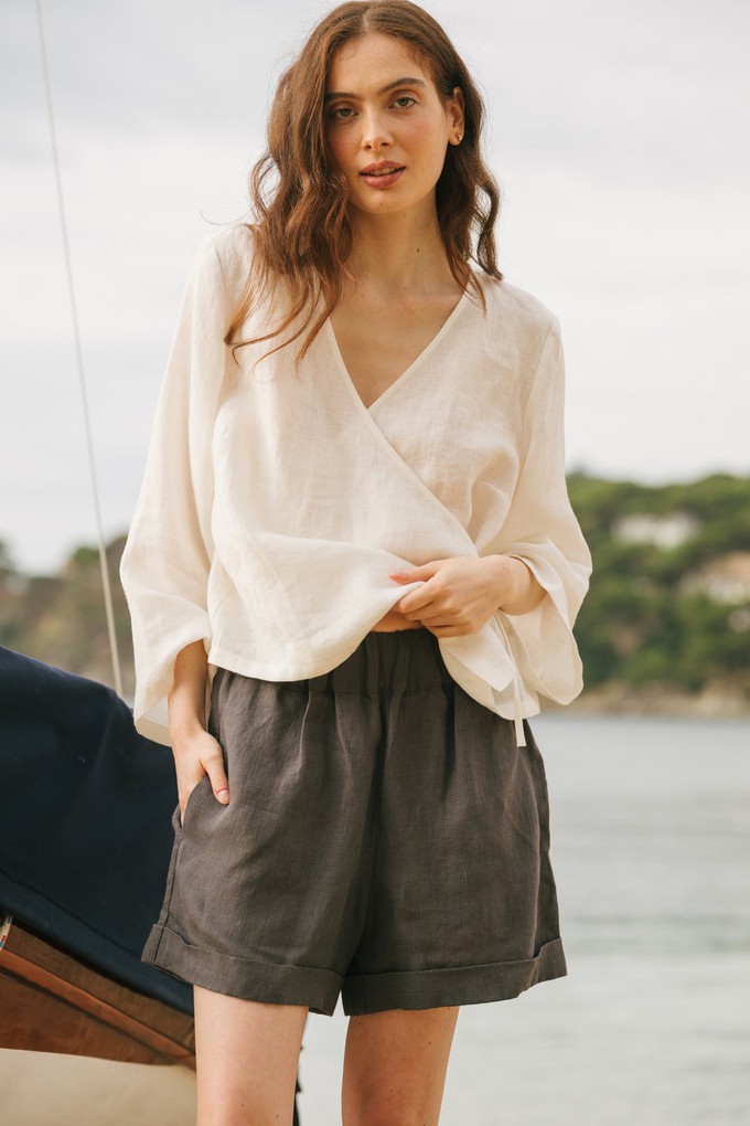 Mia linen shorts in Charcoal from AmourLinen