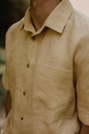 Magnus oversized short sleeve linen shirt in Mustard from AmourLinen