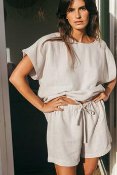 Cloud Nine short sleeve linen pajama set in Cream via AmourLinen