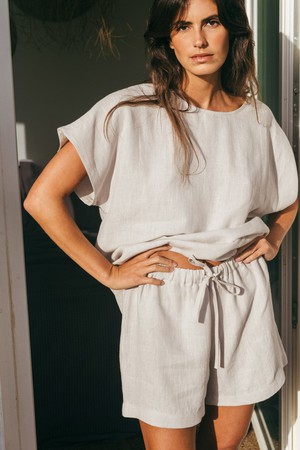 Cloud Nine short sleeve linen pajama set in Cream from AmourLinen