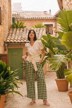 Barbora straight linen pants in Green Gingham via AmourLinen