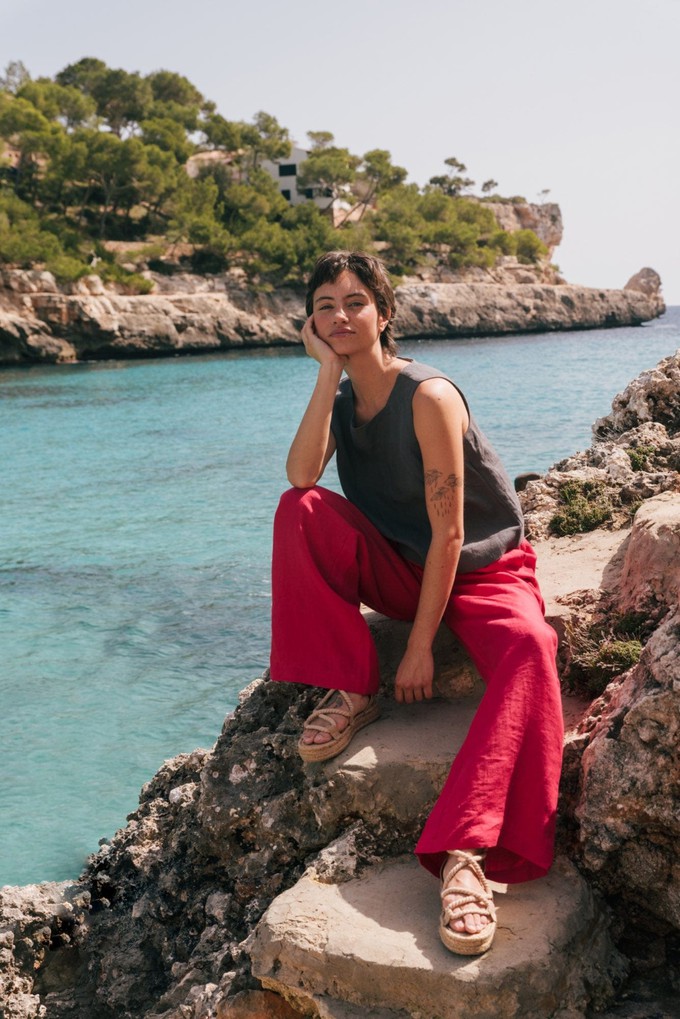 Lydia classic wide linen pants in Viva Magenta from AmourLinen