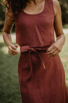 Pippa sleeveless linen crop top in Terracotta via AmourLinen