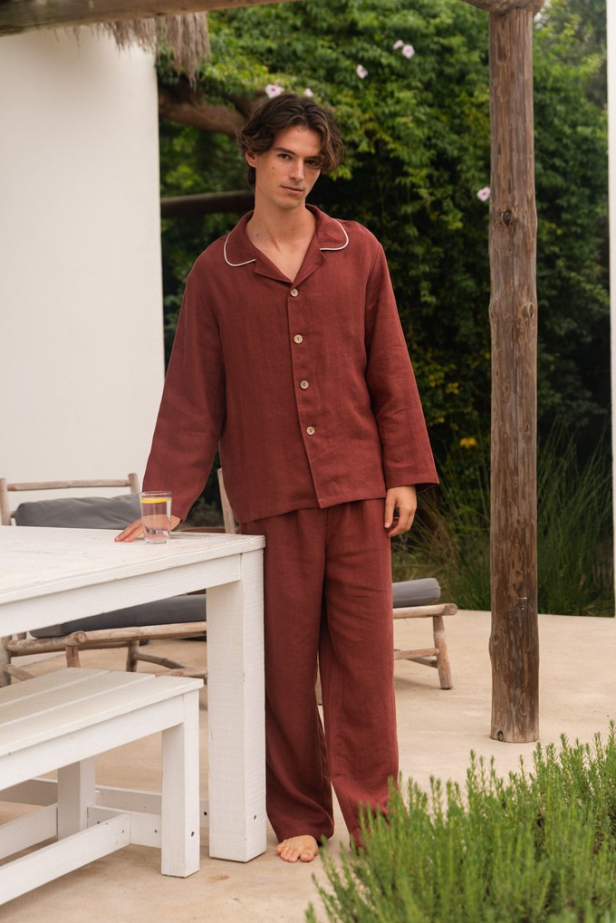 Harry linen pajama set in Terracota from AmourLinen