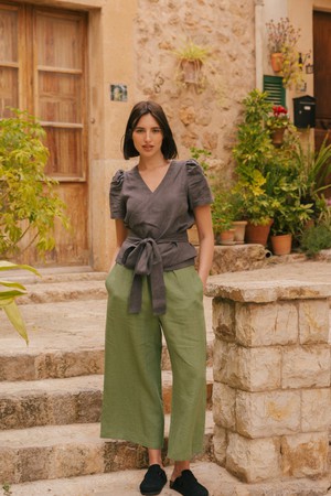 Elisa linen wrap top in Charcoal from AmourLinen