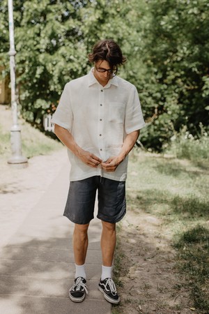 Magnus oversized short sleeve linen shirt in White from AmourLinen