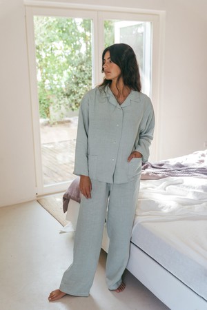 Snooze long sleeve linen pajama set in Sage Green from AmourLinen