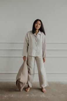 Snooze long sleeve linen pajama set in Cream via AmourLinen