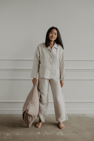 Snooze long sleeve linen pajama set in Cream from AmourLinen