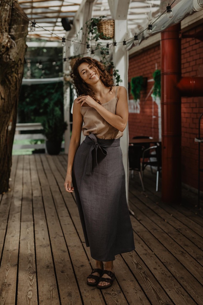 Iris linen wrap skirt in Charcoal from AmourLinen