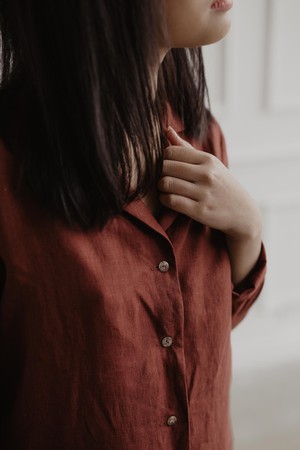 Nightly long sleeve pajama set in Terracotta from AmourLinen
