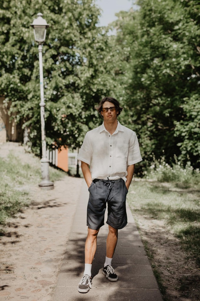 Magnus oversized short sleeve linen shirt in White from AmourLinen