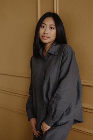 Odense casual linen shirt in Charcoal from AmourLinen