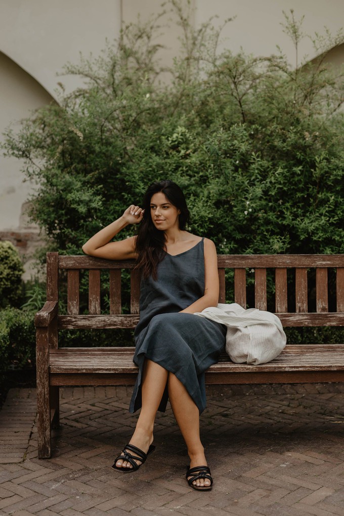 Jakarta long linen dress in Charcoal from AmourLinen