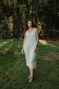 Jakarta long linen dress in Sage Green via AmourLinen