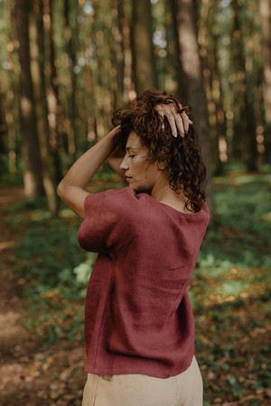 Porto oversized linen top in Terracotta from AmourLinen