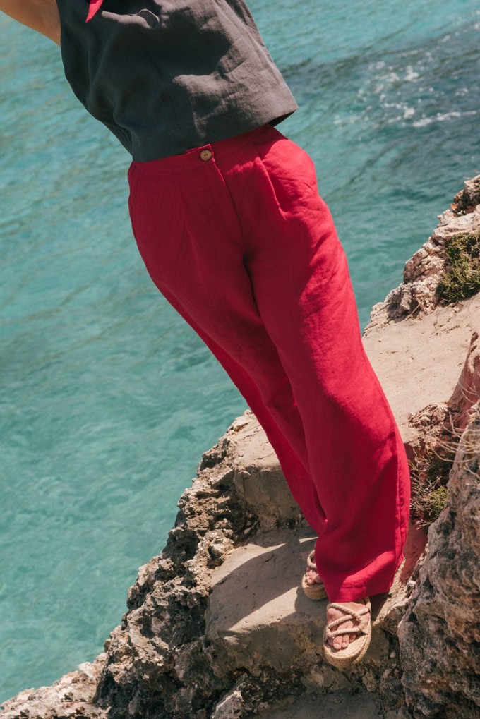 Lydia classic wide linen pants in Viva Magenta from AmourLinen