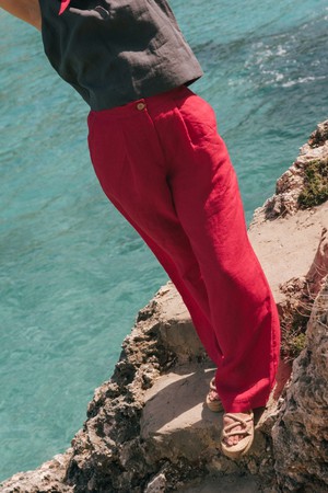 Lydia classic wide linen pants in Viva Magenta from AmourLinen