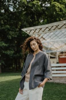 Linen oversized jacket Kyiv in Charcoal | sale via AmourLinen