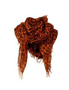 Large leopard print cashmere scarf in brown van Asneh