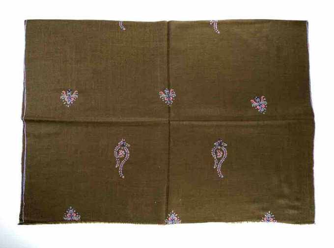 Brown Cashmere Pashmina with Sozni Embroidery from Asneh