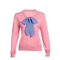 Candy Pink Helen Sweater w. Cornflower Blue Silk Tie Pussy-Bow van Asneh