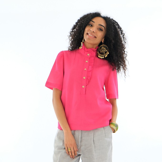 Pink frill front cotton blouse from Asneh